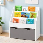 Детска Етажерка за Книги GINGER HOME, Бяла Библиотека с Чекмедже на Колелца, 63×30×70 см