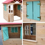 Детска дървена къщичка за игра на открито GINGER HOME – за двор и градина, 115×102×129 см