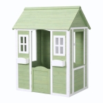Детска Дървена Къщичка за Игра на Открито GINGER HOME – Градинска Къща за Деца, Зелено и Бяло, 107×90×144 см
