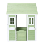 Детска Дървена Къщичка за Игра на Открито GINGER HOME – Градинска Къща за Деца, Зелено и Бяло, 107×90×144 см