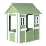 Детска Дървена Къщичка за Игра на Открито GINGER HOME – Градинска Къща за Деца, Зелено и Бяло, 107×90×144 см