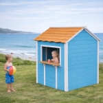 Детска Дървена Къщичка за Игра GINGER HOME – За Ролеви Игри, Двор и Градина, Синя, 118×138×132.5 см