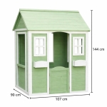 Детска Дървена Къщичка за Игра на Открито GINGER HOME – Градинска Къща за Деца, Зелено и Бяло, 107×90×144 см