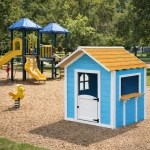 Детска Дървена Къщичка за Игра GINGER HOME – За Ролеви Игри, Двор и Градина, Синя, 118×138×132.5 см