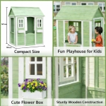 Детска Дървена Къщичка за Игра на Открито GINGER HOME – Градинска Къща за Деца, Зелено и Бяло, 107×90×144 см
