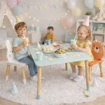 Детска Дървена Маса с 2 Столчета GINGER HOME – Мече и Зайче, Комплект за Игра и Учене