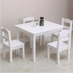 Детска Маса с 4 Столчета GINGER HOME, Дървен Комплект за Игра и Учение, Бял, 66x56x48 см