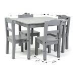 Детска Маса с 4 Столчета GINGER HOME – Дървена Детска Маса за Игра и Учене, Сив Комплект 66×56×48 см