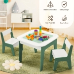 Детска Масичка със Столчета 4 в 1 GINGER HOME, 2 Плота, Черна дъска и Плот за Редене на Конструктори тип LEGO, Forest