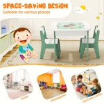 Детска Масичка със Столчета 4 в 1 GINGER HOME, 2 Плота, Черна дъска и Плот за Редене на Конструктори тип LEGO, Forest