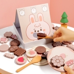 Дървена Монтесори Играчка GINGER HOME, Нахрани Зайчето и Мечето с Бисквитки, за Фина Моторика, 35 Части