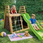 Детска дървена пързалка с катерушка за двор GINGER HOME, 285×152×123 см