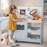 Детска Ветеринарна Клиника Играчка GINGER HOME – Дървен Ветеринарен Център с Аксесоари и Плюшено Куче, 89×57×30 см