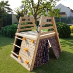 Детска дървена пързалка с катерушка за двор GINGER HOME, 285×152×123 см