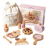 Детски Дървен Козметичен Комплект GINGER HOME, Гримове за Ролева Игра, Чантичка, Монтесори