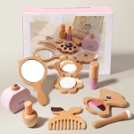 Детски Дървен Козметичен Комплект GINGER HOME, Гримове за Ролева Игра, Чантичка, Монтесори