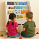 Детски Дървен Органайзер 2 в 1, Етажерка за Книжки и Кутии за Съхранение на Играчки