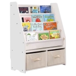 Детски Дървен Органайзер 2 в 1, Етажерка за Книжки и Кутии за Съхранение на Играчки