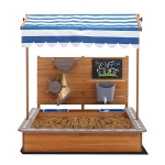 Детски Дървен Пясъчник GINGER HOME с Регулируем Покрив и Аксесоари – Пясъчна Мелница, Писта за Колички, 103x114x110 см