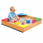 Детски дървен пясъчник GINGER HOME с 4 седалки – 90x90 см, за двор и градина