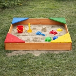 Детски дървен пясъчник GINGER HOME с 4 седалки – 90x90 см, за двор и градина