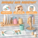 Детски Дървен Сервиз за Хранене 33 части GINGER HOME – Комплект за Ролева Игра с Чинии, Чаши, Прибори и Поставки
