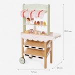 Детски Дървен Щанд за Сладолед GINGER HOME, Магазинче на Колела, MDF, 44/57x28x95.5 см, Монтесори Игра