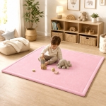 Детски Мемори Килим Ginger Home LOLLA, 150x200 См, 3,5 См Дебелина, Кадифено Мек Водоустойчив Горен Слой, Мемори Пяна, Противохлъзгаща Основа, Розов