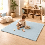 Детски Мемори Килим GINGER HOME LOLLA, 150x200 см, 3,5 см Дебелина, Кадифено Мек Водоустойчив Горен Слой, Мемори Пяна, Противохлъзгаща Основа, Син