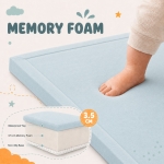 Детски Мемори Килим GINGER HOME LOLLA, 150x200 см, 3,5 см Дебелина, Кадифено Мек Водоустойчив Горен Слой, Мемори Пяна, Противохлъзгаща Основа, Син