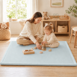 Детски Мемори Килим GINGER HOME LOLLA, 150x200 см, 3,5 см Дебелина, Кадифено Мек Водоустойчив Горен Слой, Мемори Пяна, Противохлъзгаща Основа, Син