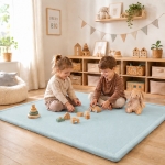 Детски Мемори Килим GINGER HOME LOLLA, 150x200 см, 3,5 см Дебелина, Кадифено Мек Водоустойчив Горен Слой, Мемори Пяна, Противохлъзгаща Основа, Син