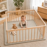 Детски Мемори Килим GINGER HOME LOLLA, 150x200 см, 3,5 см Дебелина, Кадифено Мек Водоустойчив Горен Слой, Мемори Пяна, Противохлъзгаща Основа, Сив