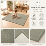 Детски Мемори Килим GINGER HOME LOLLA, 150x200 см, 3,5 см Дебелина, Кадифено Мек Водоустойчив Горен Слой, Мемори Пяна, Противохлъзгаща Основа, Сив