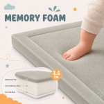 Детски Мемори Килим GINGER HOME LOLLA, 150x200 см, 3,5 см Дебелина, Кадифено Мек Водоустойчив Горен Слой, Мемори Пяна, Противохлъзгаща Основа, Сив