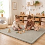 Детски Мемори Килим GINGER HOME LOLLA, 150x200 см, 3,5 см Дебелина, Кадифено Мек Водоустойчив Горен Слой, Мемори Пяна, Противохлъзгаща Основа, Сив
