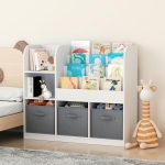 Детски Органайзер GINGER HOME, Етажерка с Рафтове за Играчки и Книги, 3 Текстилни Кутии, Дървен, Бял, 92x30x80 см, Монтесори