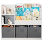 Детски Органайзер GINGER HOME, Етажерка с Рафтове за Играчки и Книги, 3 Текстилни Кутии, Дървен, Бял, 92x30x80 см, Монтесори