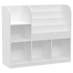Детски Органайзер GINGER HOME, Етажерка с Рафтове за Играчки и Книги, 3 Текстилни Кутии, Дървен, Бял, 92x30x80 см, Монтесори