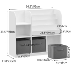 Детски Органайзер GINGER HOME, Етажерка с Рафтове за Играчки и Книги, 3 Текстилни Кутии, Дървен, Бял, 92x30x80 см, Монтесори