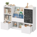 Детски Органайзер за Играчки GINGER HOME с Черна Дъска, Етажерка, 2 Чекмеджета и 6 Отделения, Масивно Дърво и MDF, 140x51x80 см