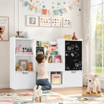 Детски Органайзер за Играчки GINGER HOME с Черна Дъска, Етажерка, 2 Чекмеджета и 6 Отделения, Масивно Дърво и MDF, 140x51x80 см