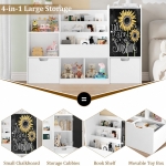 Детски Органайзер за Играчки GINGER HOME с Черна Дъска, Етажерка, 2 Чекмеджета и 6 Отделения, Масивно Дърво и MDF, 140x51x80 см