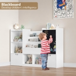 Детски Органайзер за Играчки GINGER HOME с Черна Дъска, Етажерка, 2 Чекмеджета и 6 Отделения, Масивно Дърво и MDF, 140x51x80 см