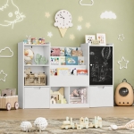 Детски Органайзер за Играчки GINGER HOME с Черна Дъска, Етажерка, 2 Чекмеджета и 6 Отделения, Масивно Дърво и MDF, 140x51x80 см