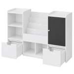 Детски Органайзер за Играчки GINGER HOME с Черна Дъска, Етажерка, 2 Чекмеджета и 6 Отделения, Масивно Дърво и MDF, 140x51x80 см
