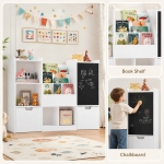 Детски Органайзер за Играчки GINGER HOME с Черна Дъска, Етажерка, 2 Чекмеджета и 6 Отделения, Масивно Дърво и MDF, 140x51x80 см