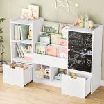 Детски Органайзер за Играчки GINGER HOME с Черна Дъска, Етажерка, 2 Чекмеджета и 6 Отделения, Масивно Дърво и MDF, 140x51x80 см