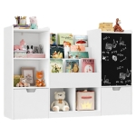 Детски Органайзер за Играчки GINGER HOME с Черна Дъска, Етажерка, 2 Чекмеджета и 6 Отделения, Масивно Дърво и MDF, 140x51x80 см