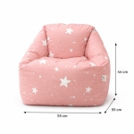 Детски Пуф Кресло GINGER HOME Little Stars, 100% Памук, Розов Барбарон Със Звезди, 55x44x55 см